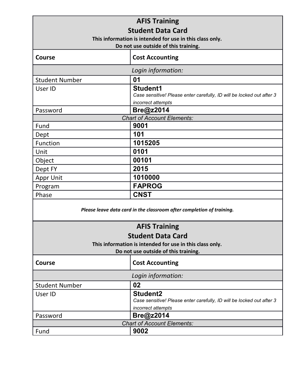 General Accounting Data Card Template s2