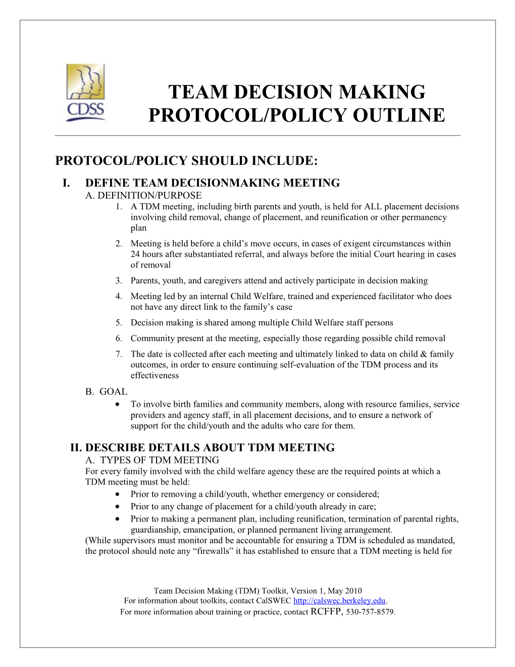 Outline For Team Decision-Making Protocol