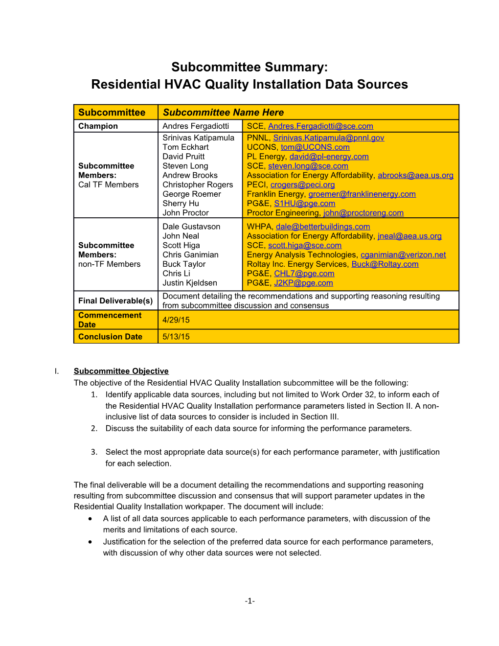 Residential HVAC Quality Installation Data Sources