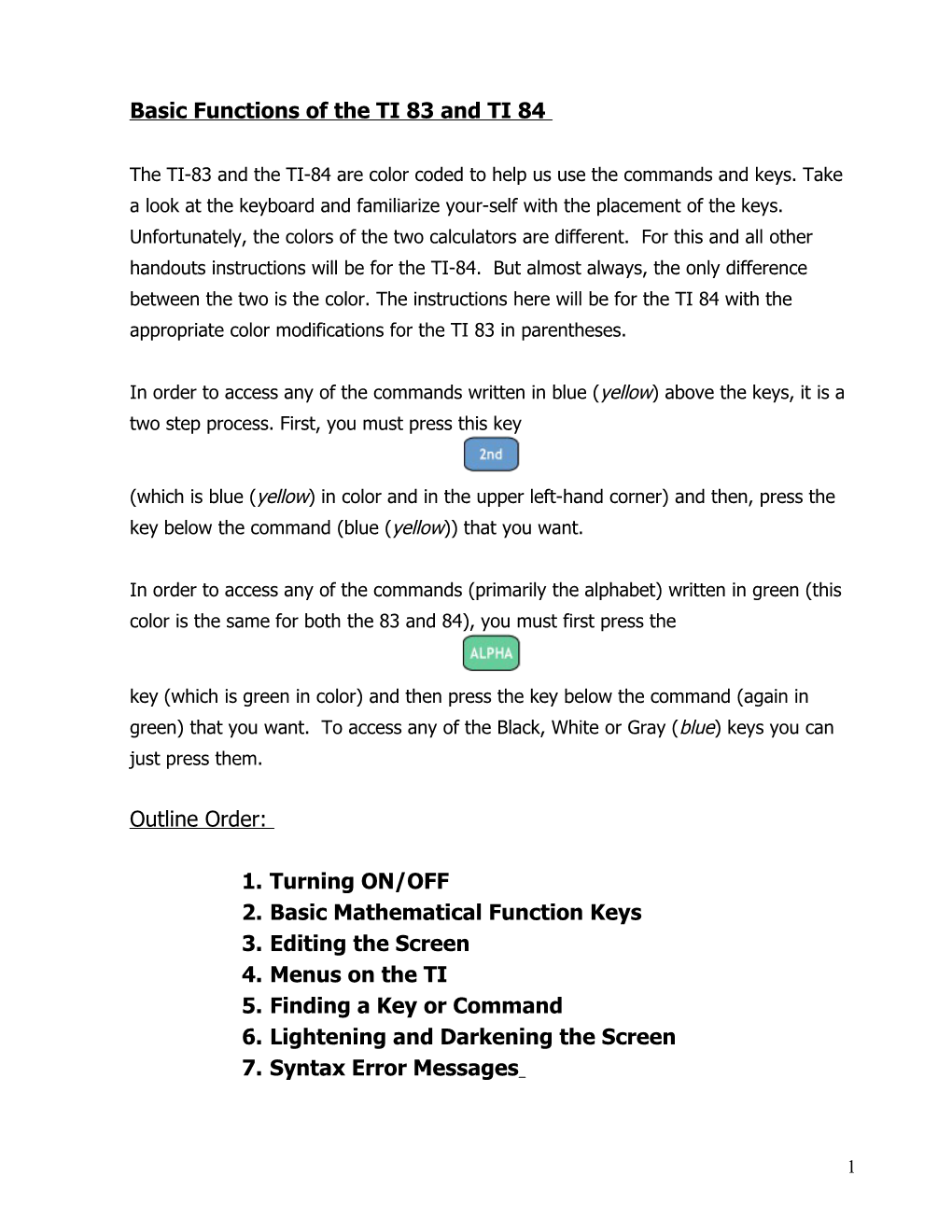 Basic Functions of the TI 83