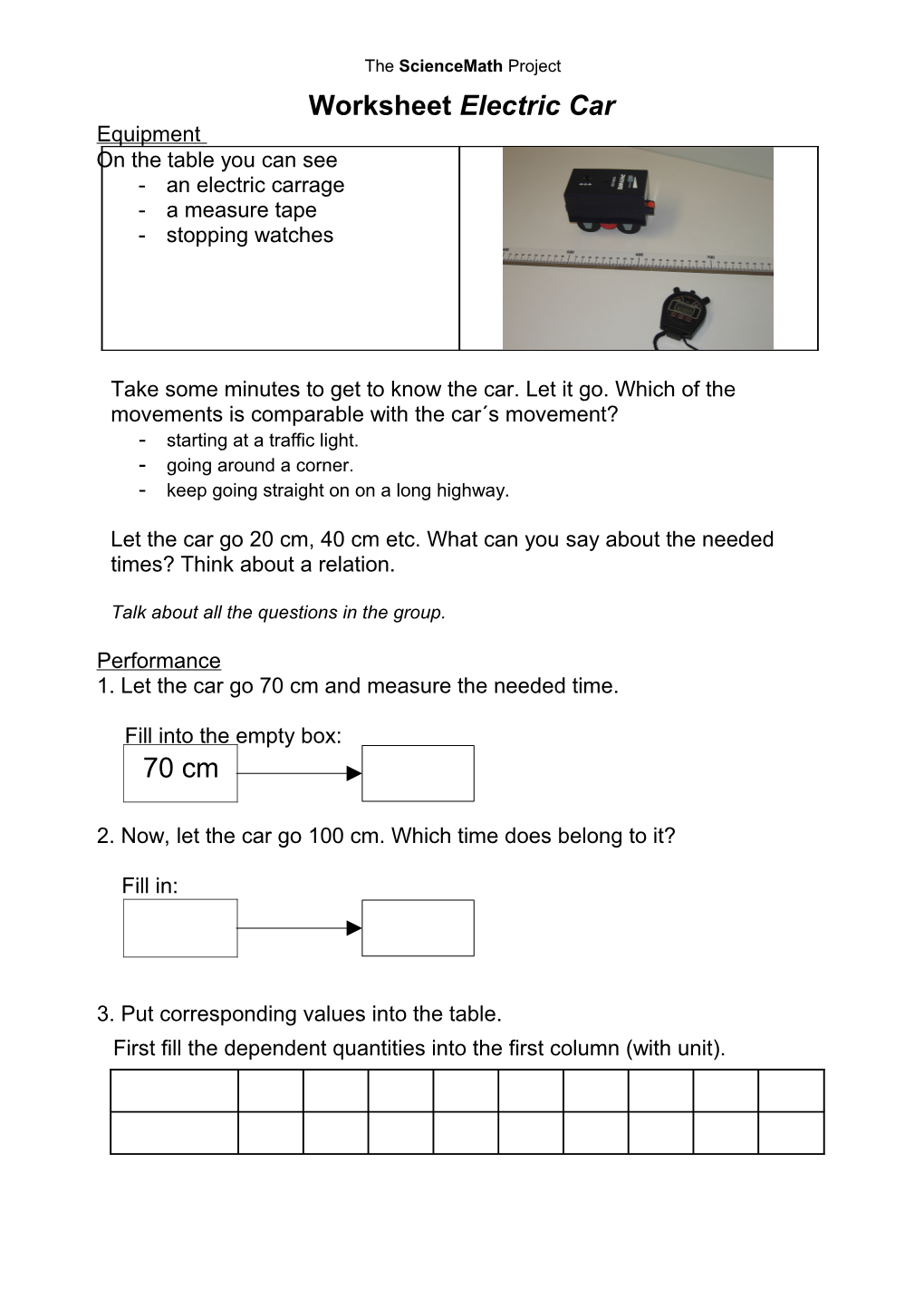 Worksheet Electric Car