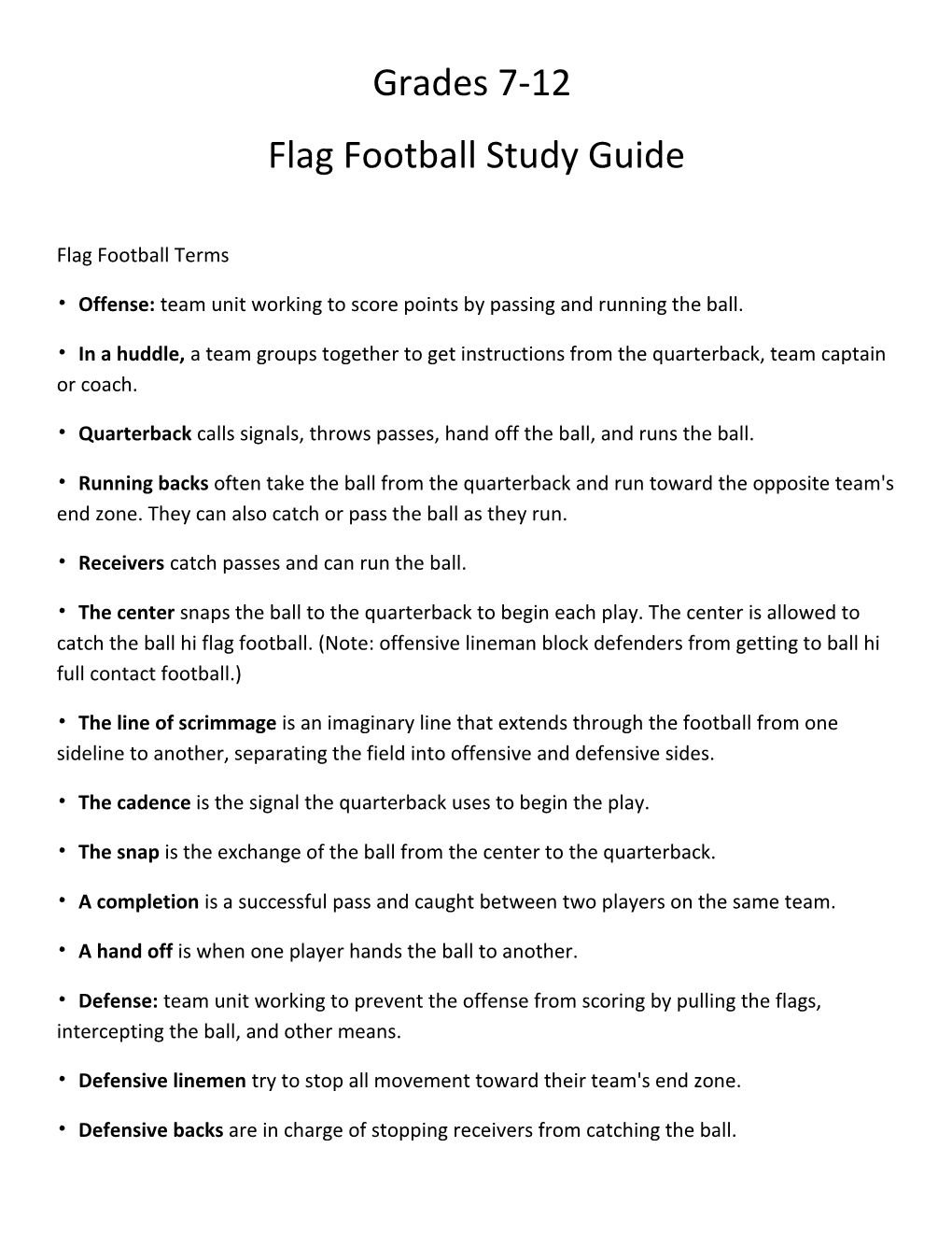 Flag Football Study Guide s1