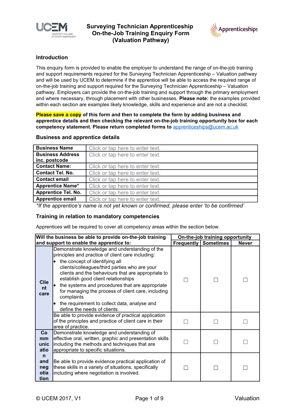 Business and Apprentice Details