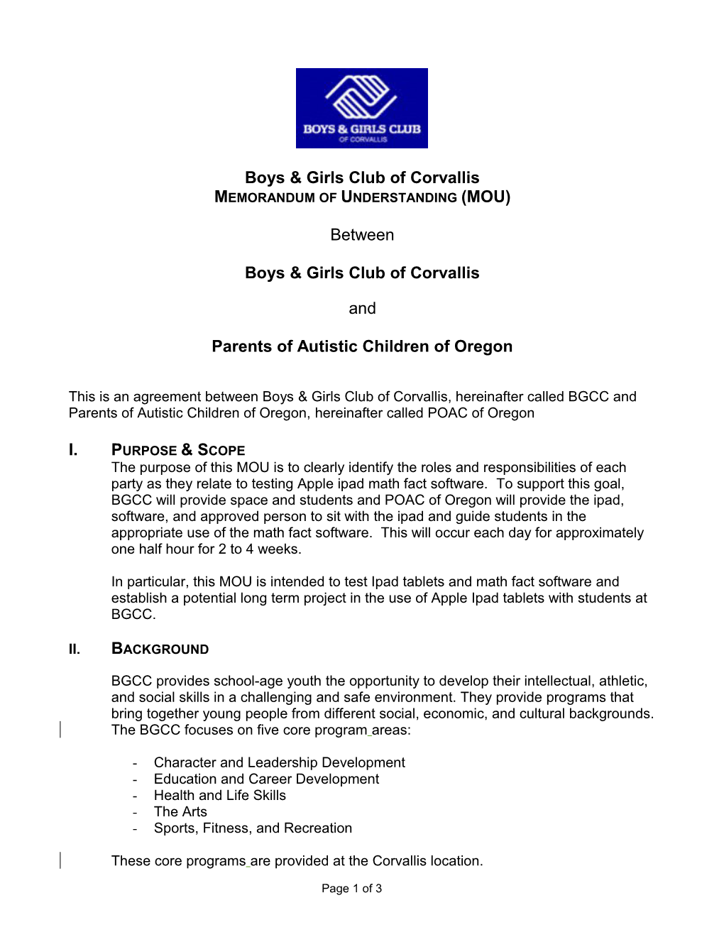 MEMORANDUM of UNDERSTANDING Template (MOU)