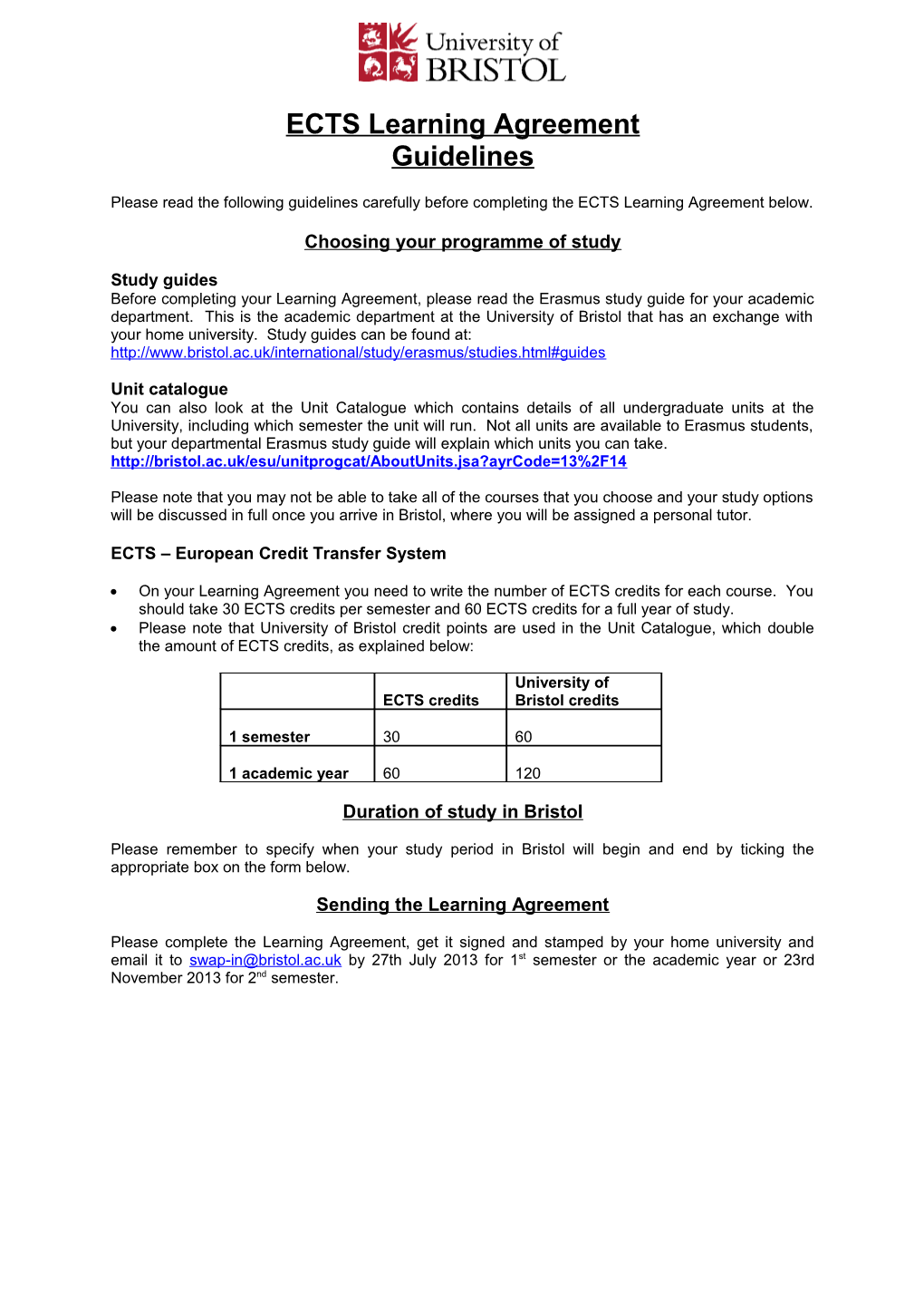 Ects Learning Agreement