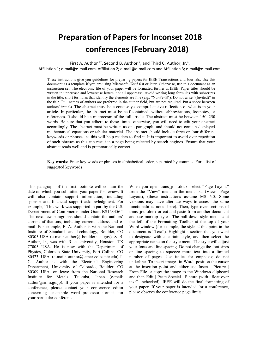 Preparation of Papers for Inconset 2018 Conferences (February 2018)