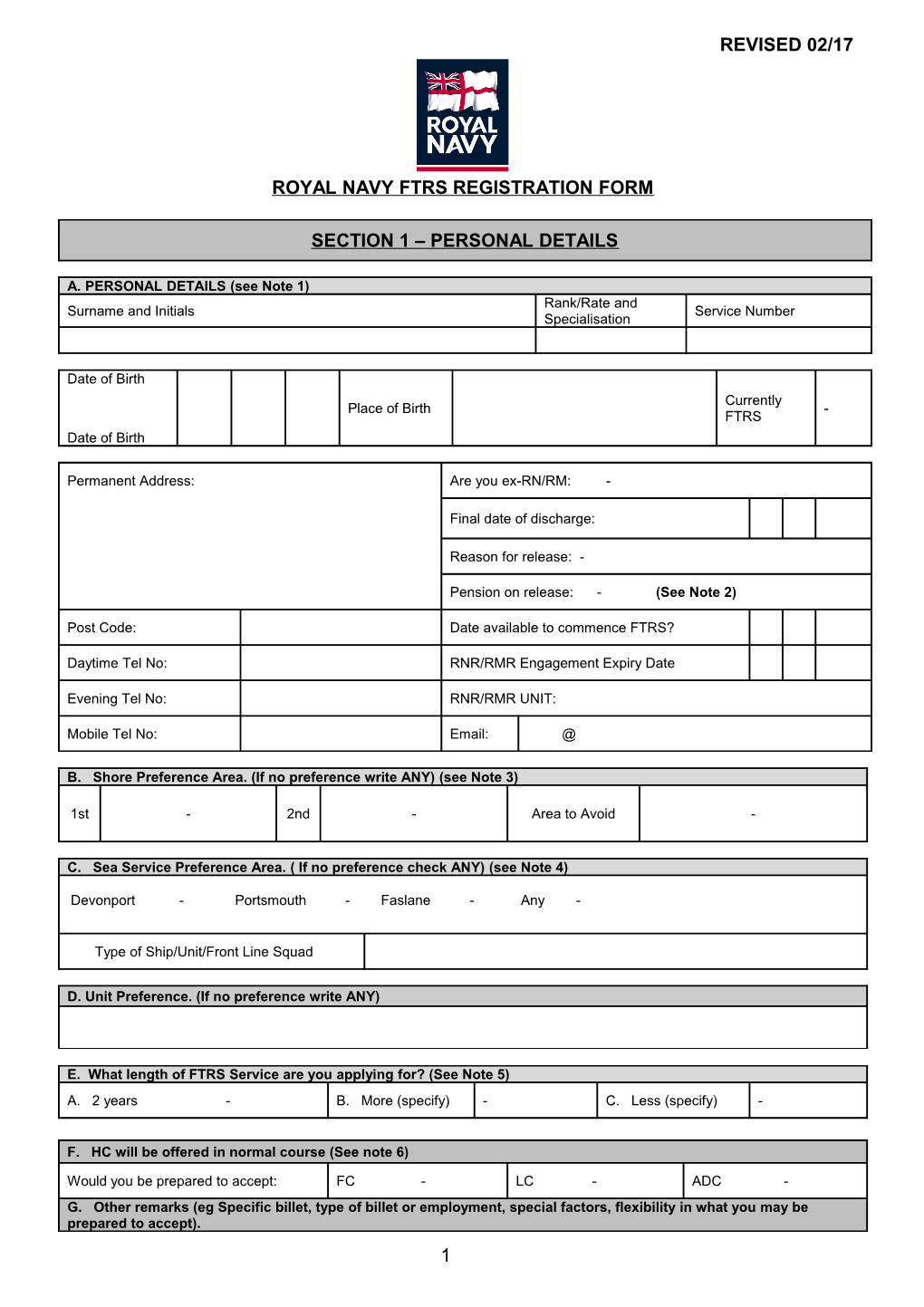 Ftrs Preference Form