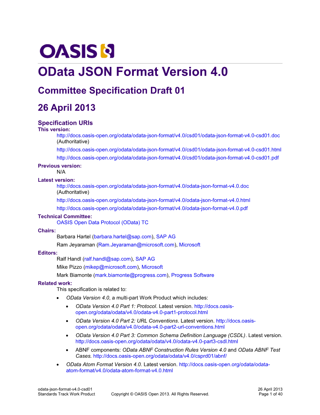 Odata JSON Format Version 4.0