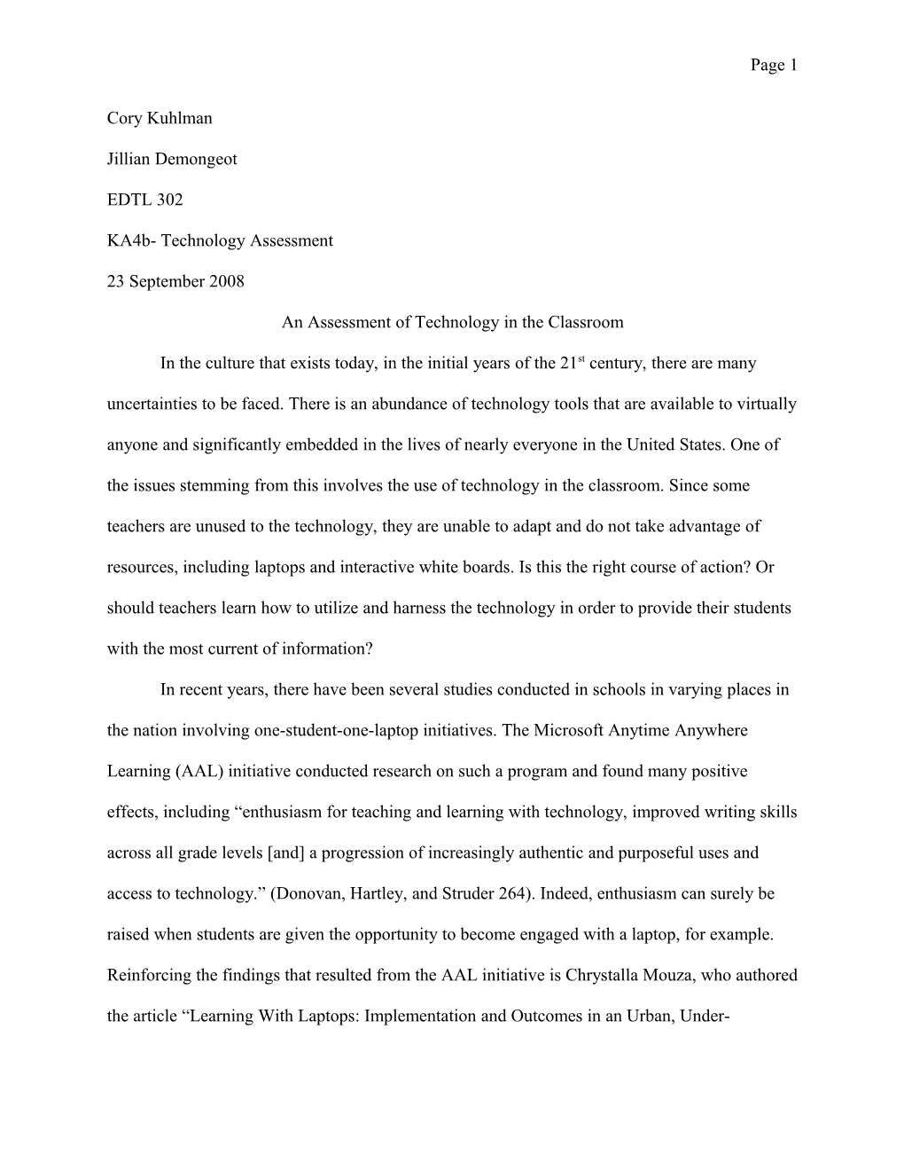 An Assessment of Technology in the Classroom