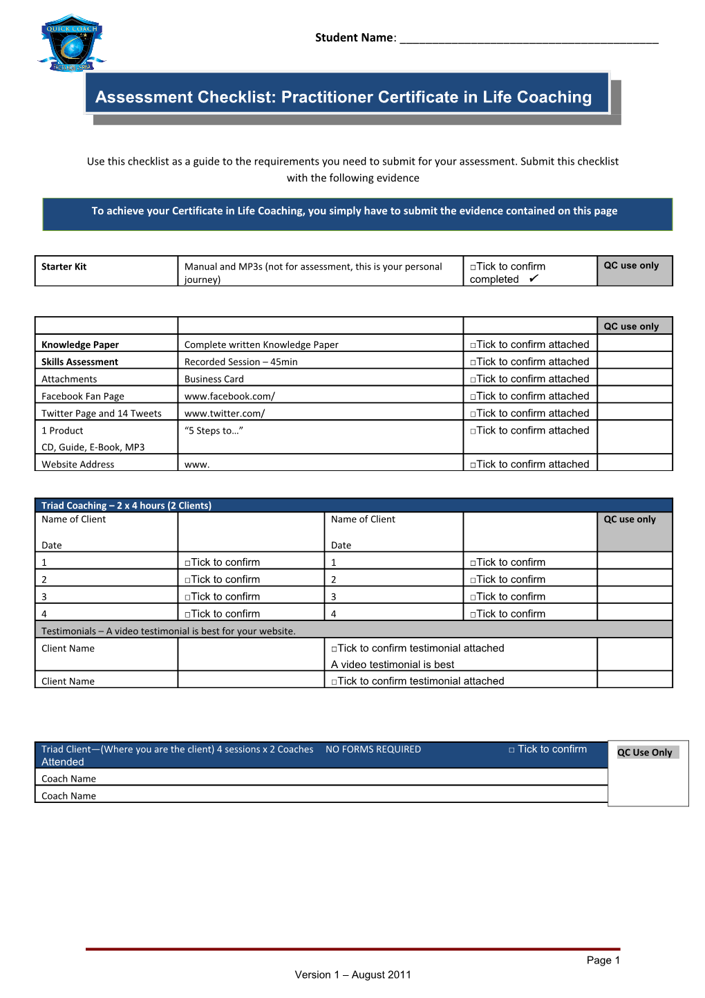 QC - Assessment Checklist