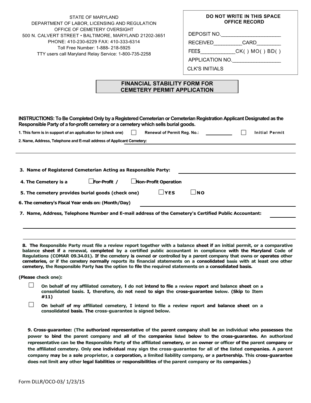 INSTRUCTIONS: to Be Completed Only by a Registered Cemeterian Or Cemeterian Registration