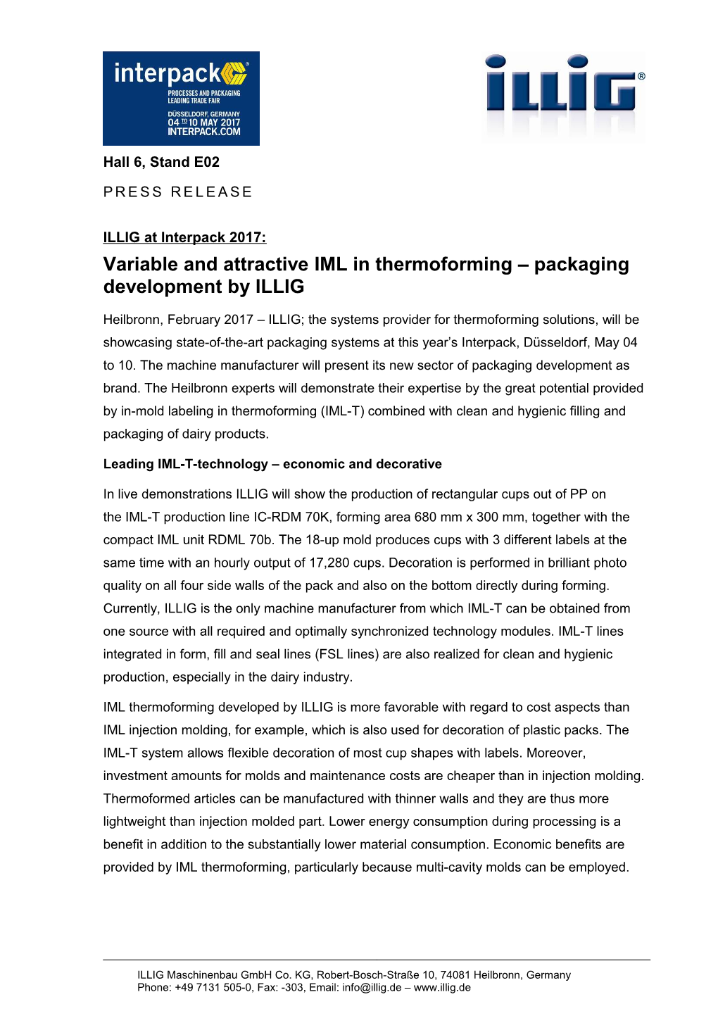 Page1of Press Release: Variable and Attractive IML in Thermoforming Packaging Development