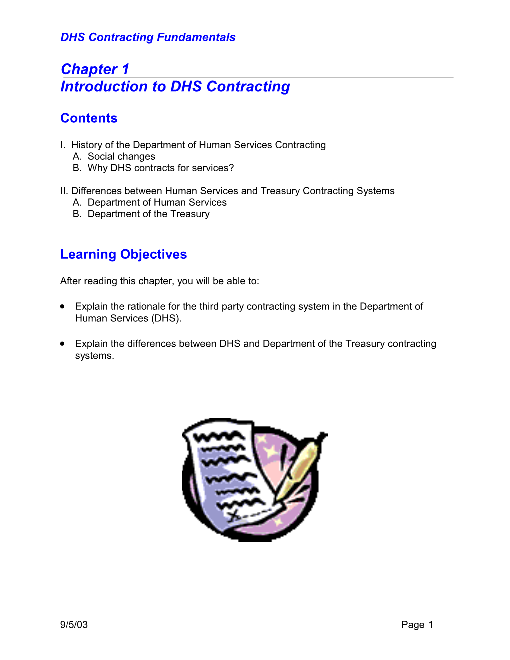I. History of the Department of Human Services Contracting
