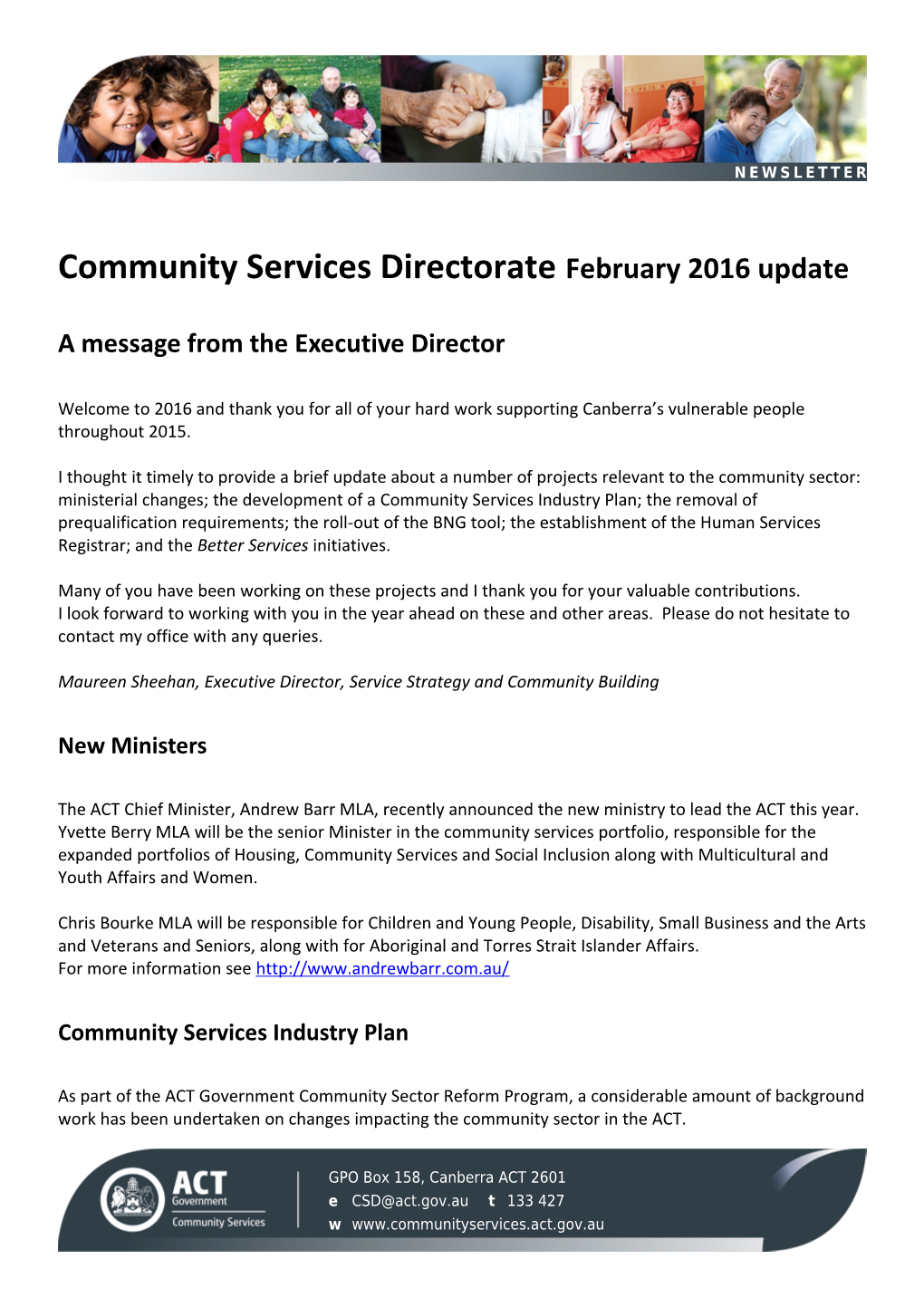 Community Services Directorate February 2016 Update