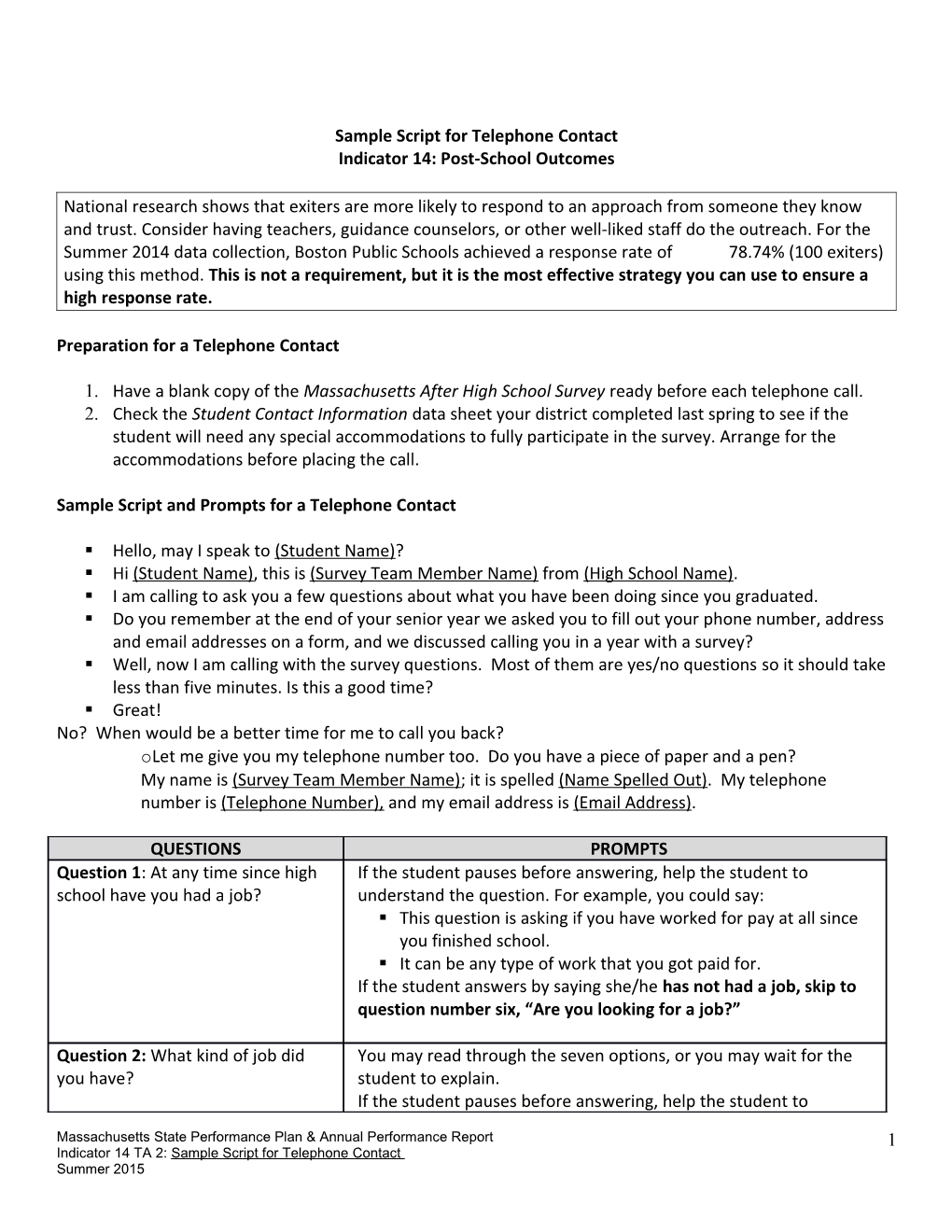 Sample Script for Telephone Contact