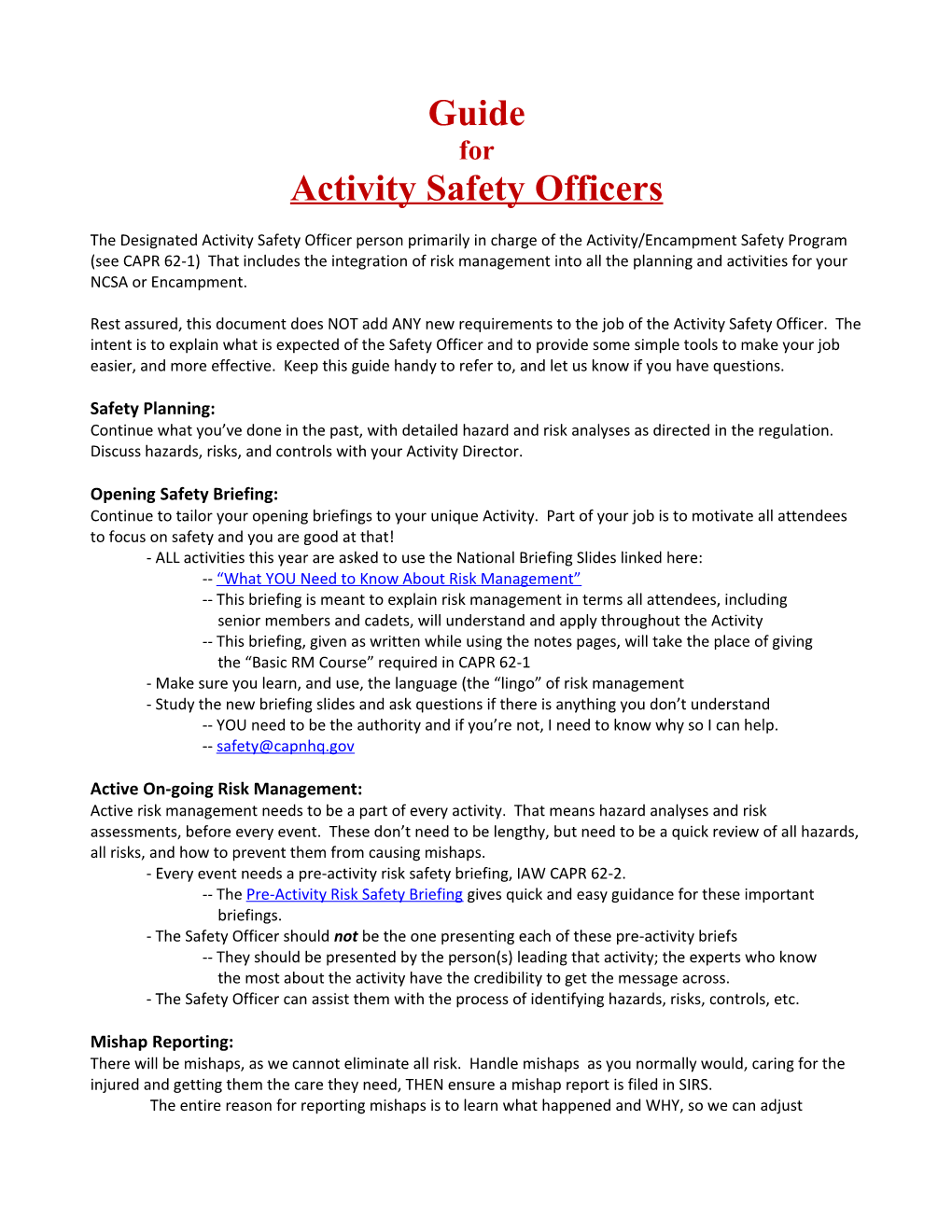 Activity Safety Officers