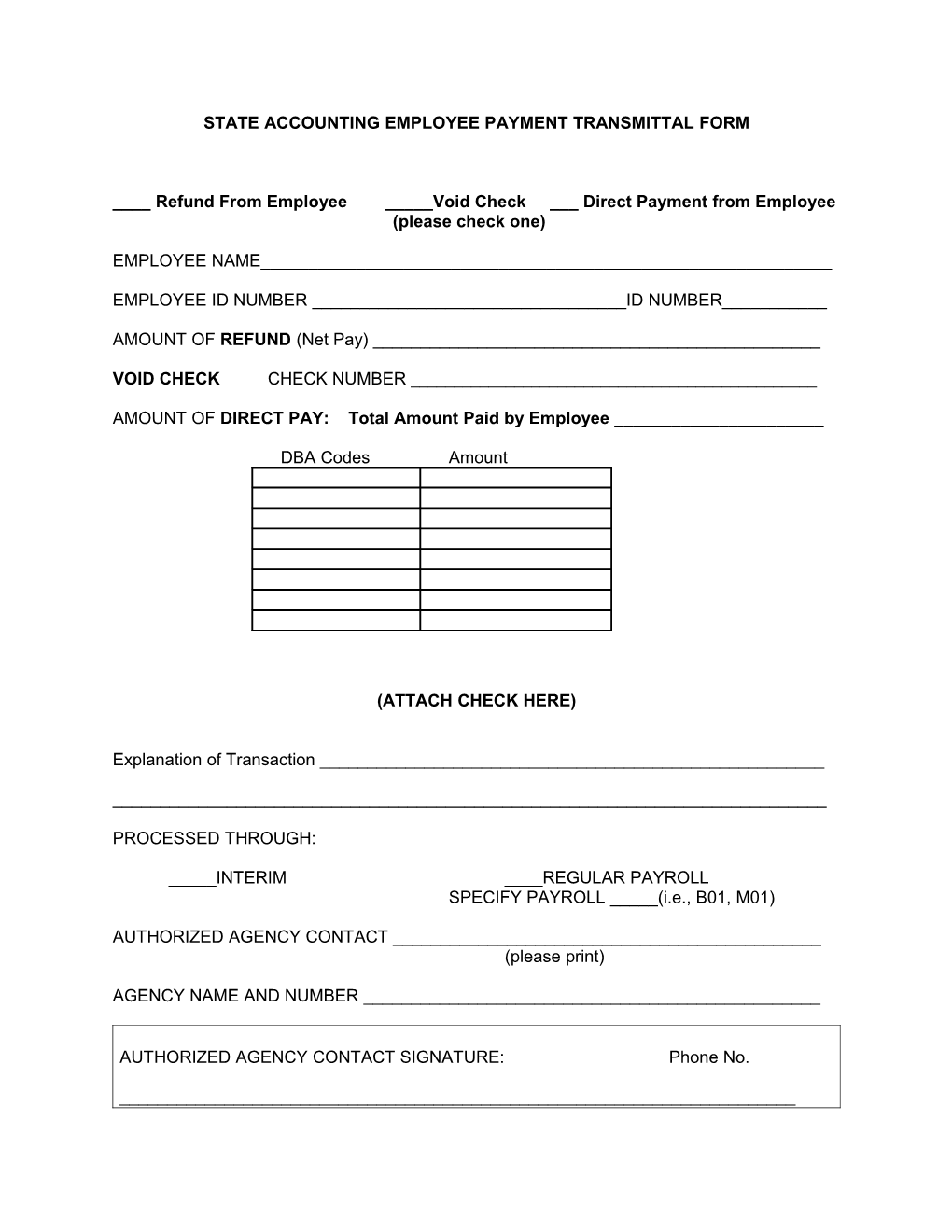 State Accounting Employee Payment Transmittal Form