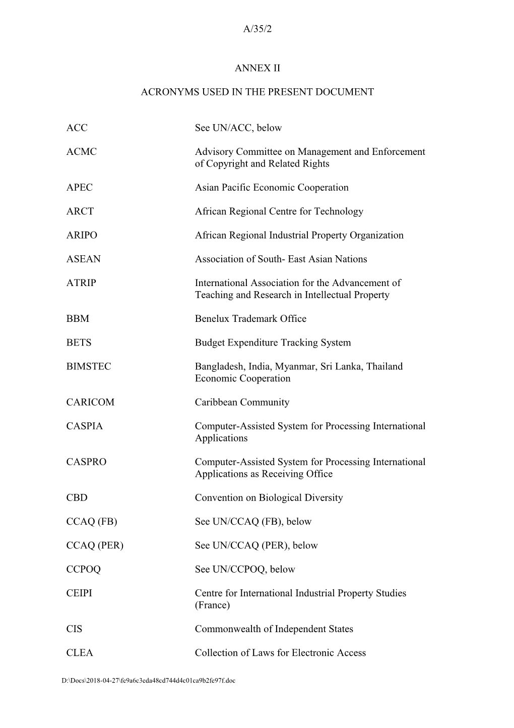 A/35/2: Program Performance in the 1998-1999 Biennium (Annex 2)