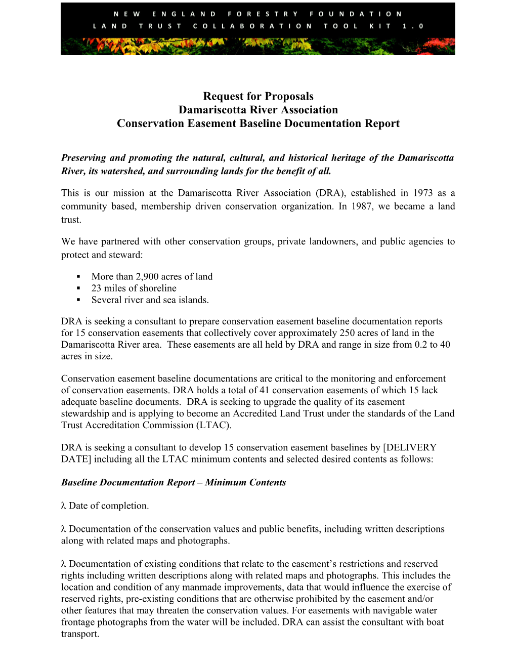Conservation Easement Baseline Documentation Report