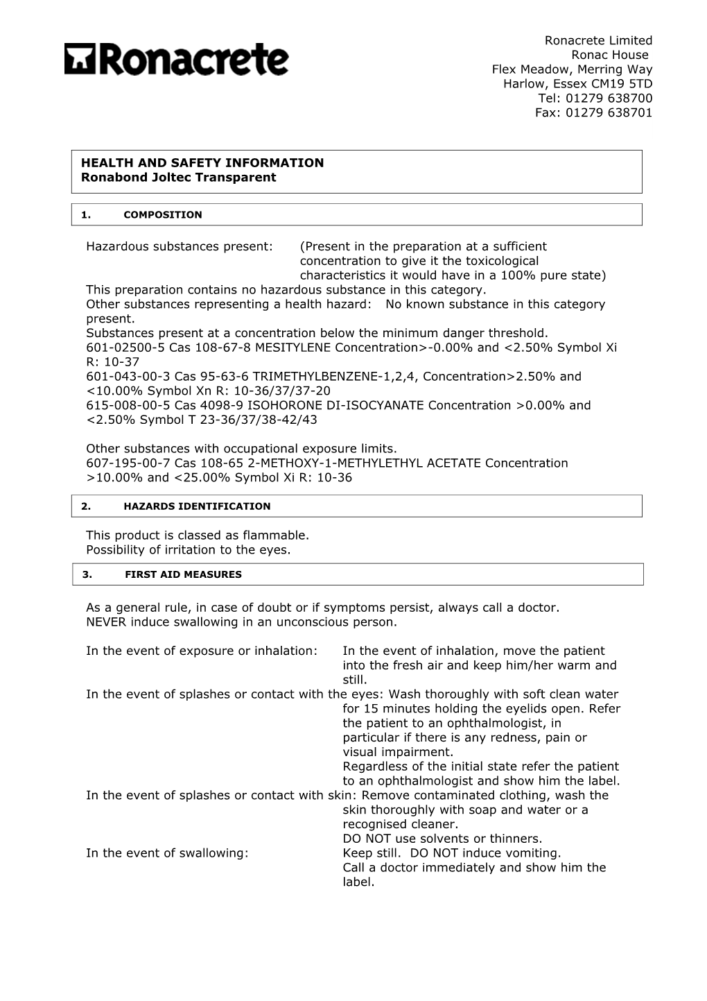 This Preparation Contains No Hazardous Substance in This Category