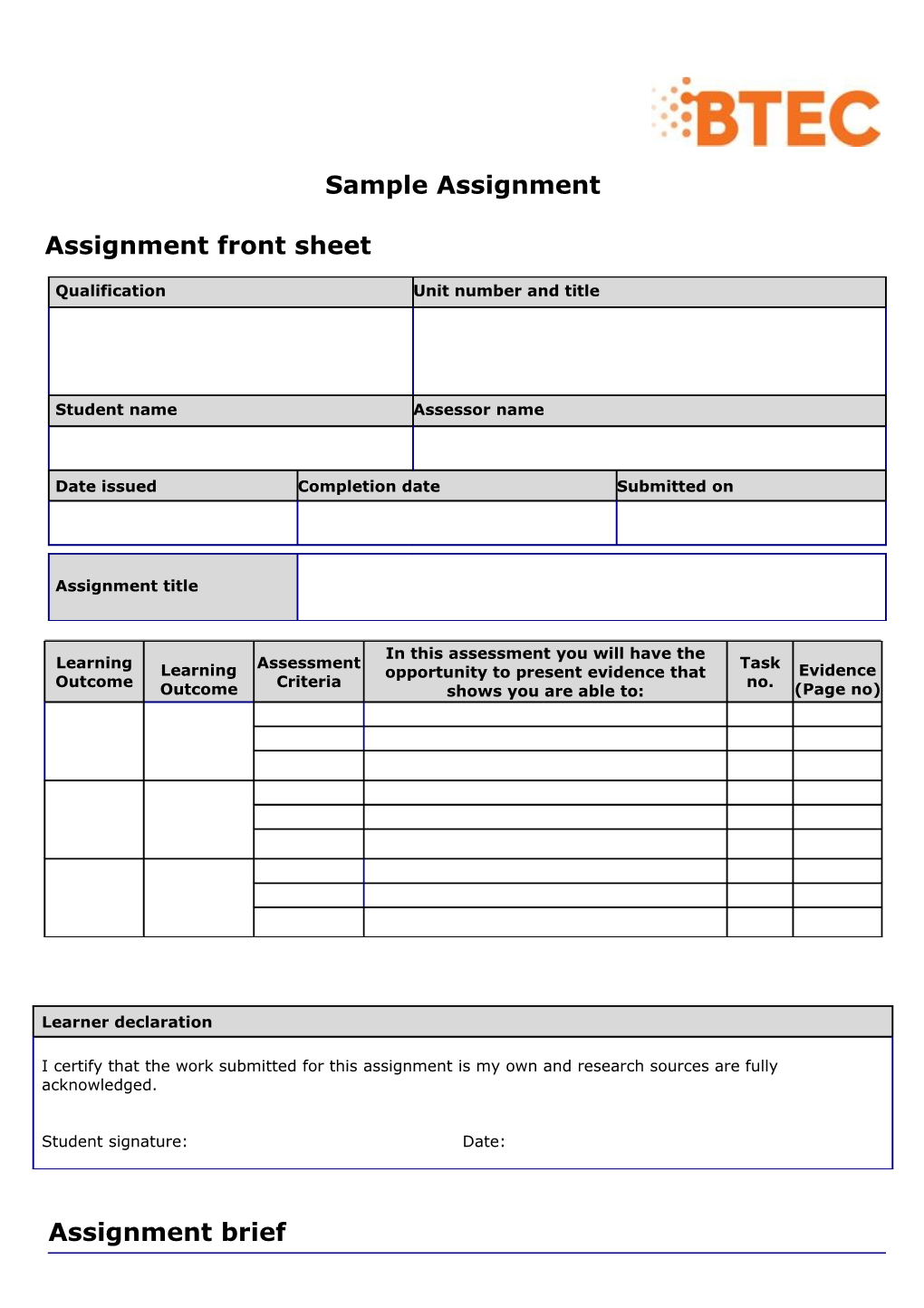 Sample Assignment Template