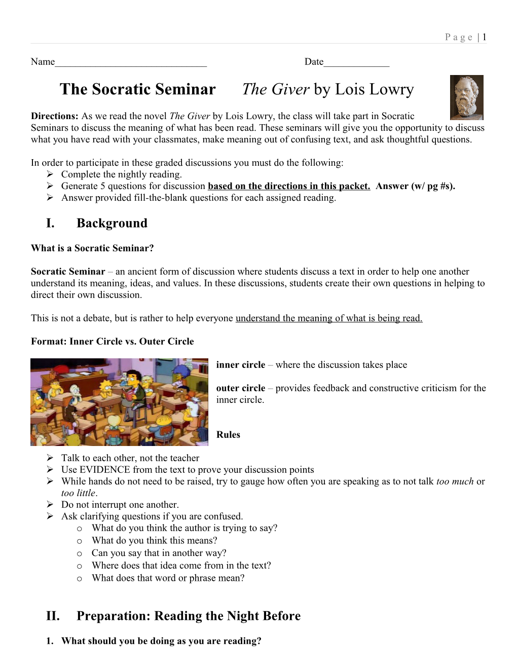 The Socratic Seminar the Giver by Lois Lowry