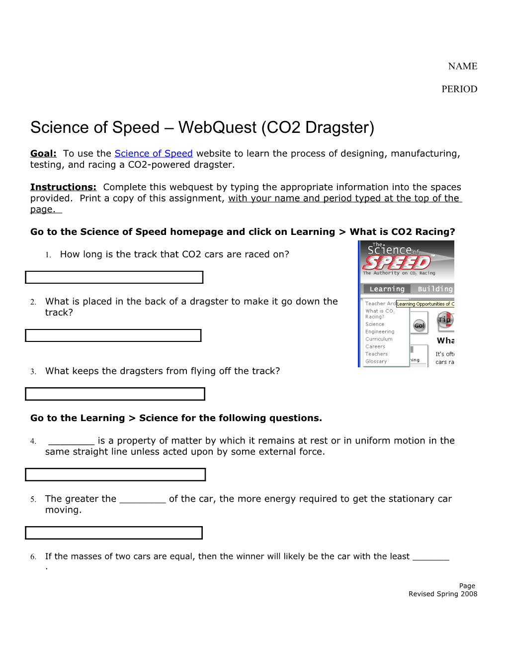 Science of Speed Webquest (CO2 Dragster)