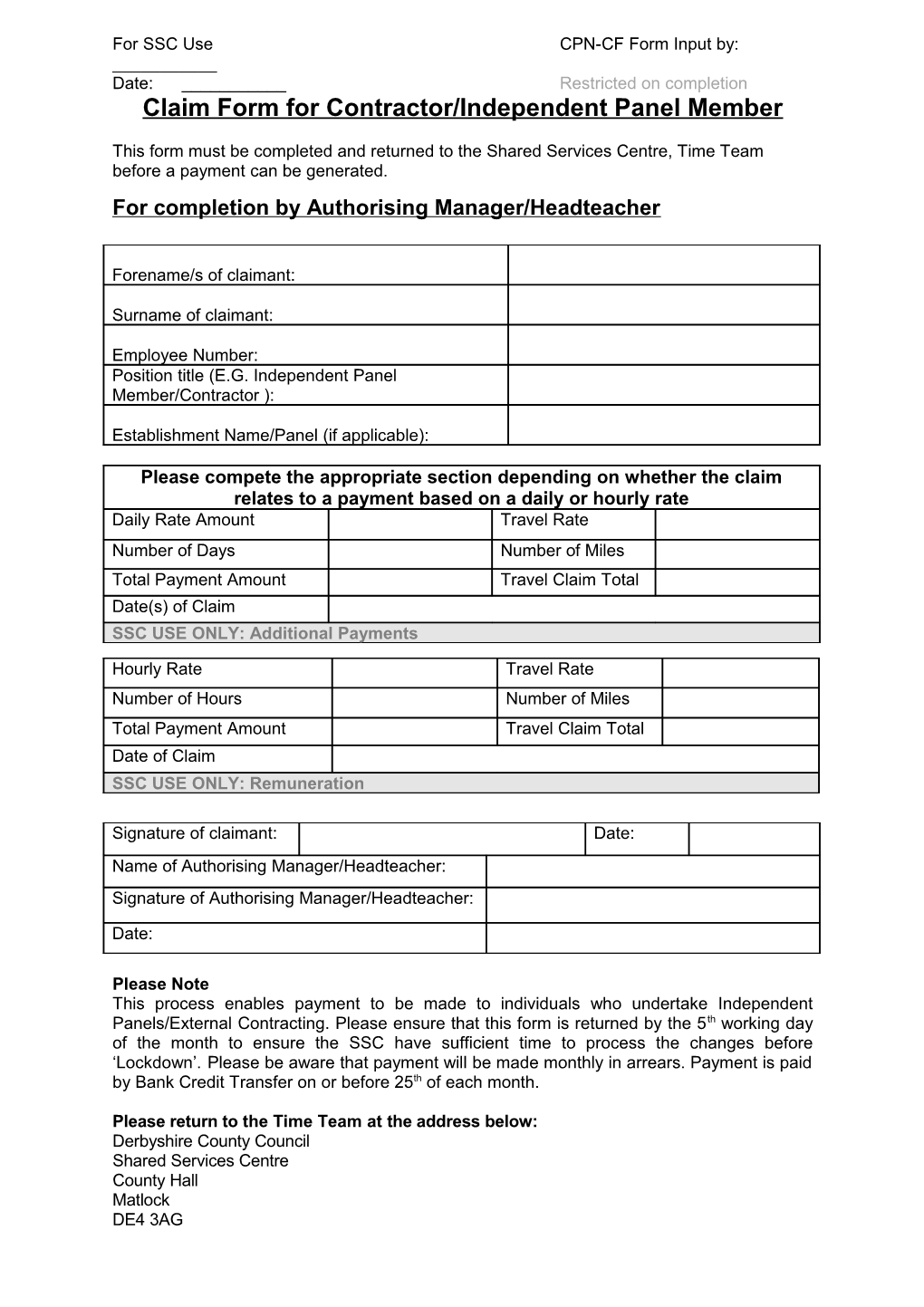 External Contractors Claim Form