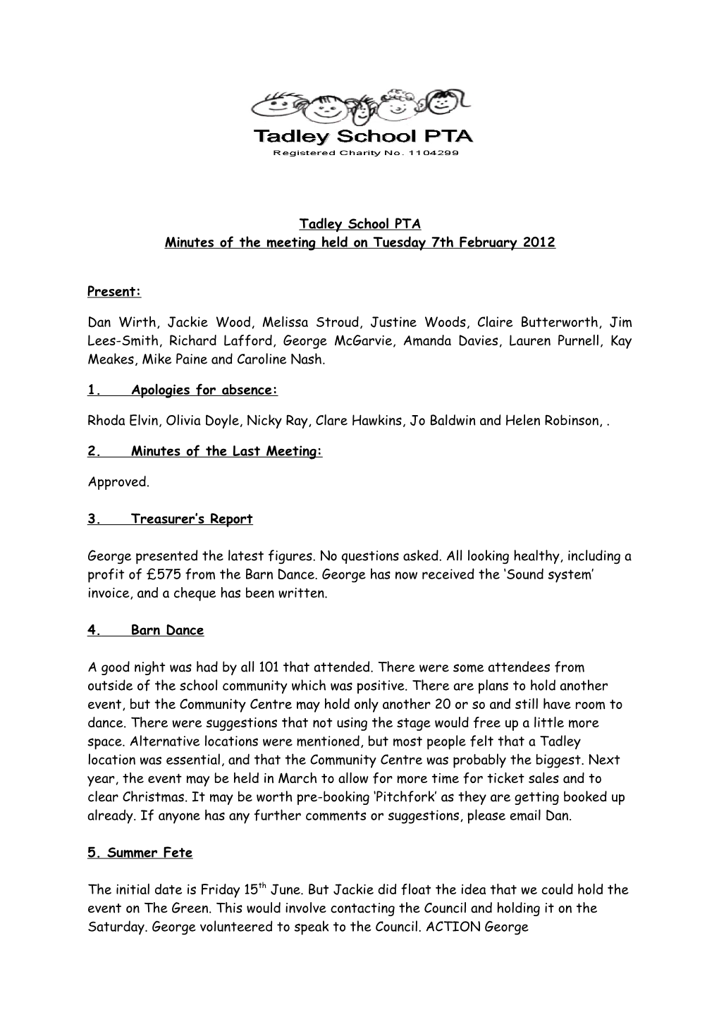 Minutes of the Meeting Held on Tuesday 7Th February 2012