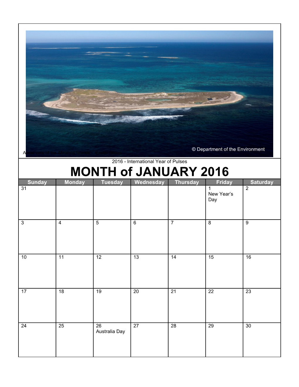 Environment Calendar of Events - 2016