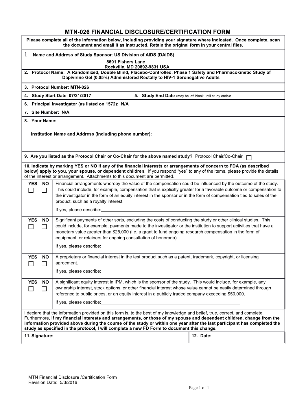 Financial Certification Form