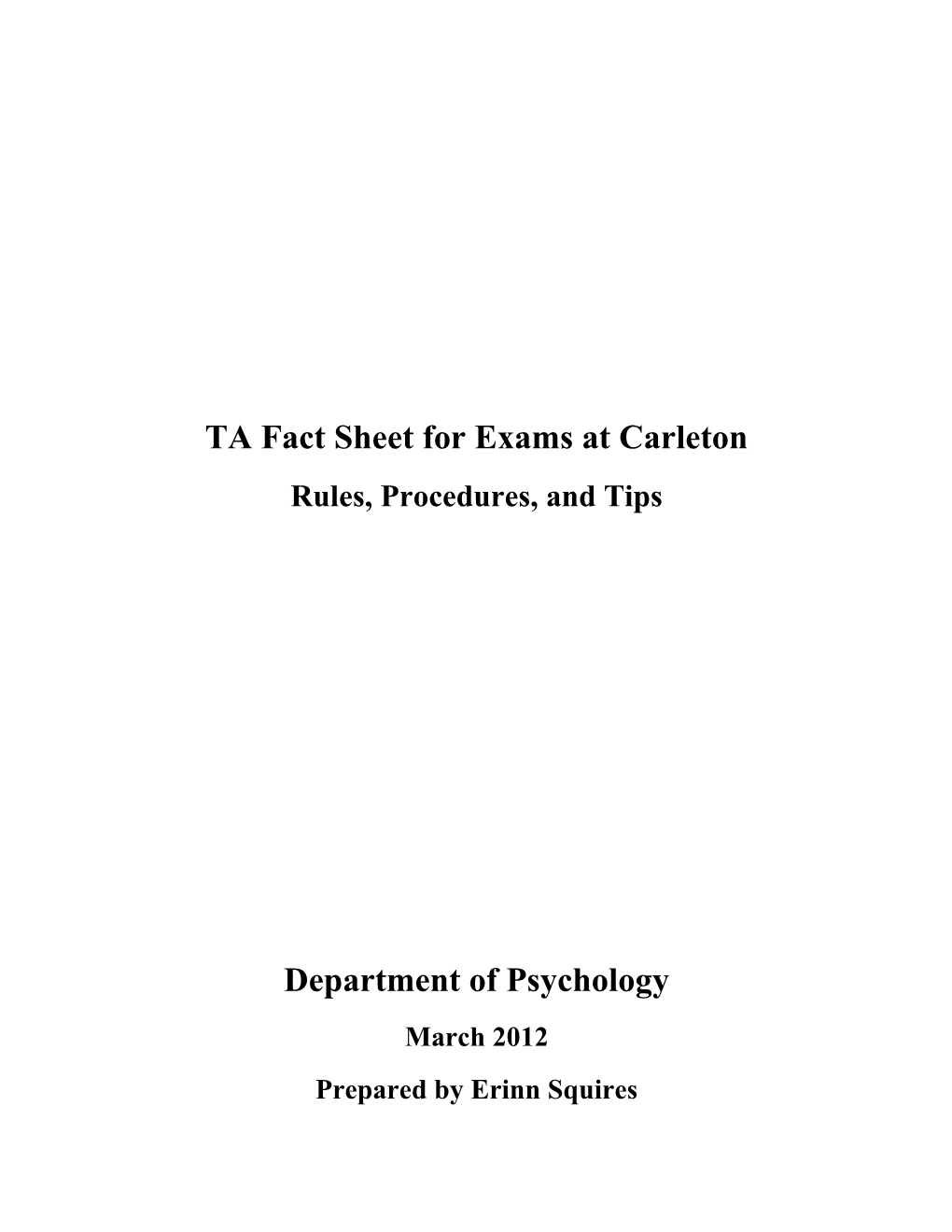 TA Fact Sheet for Exams at Carleton