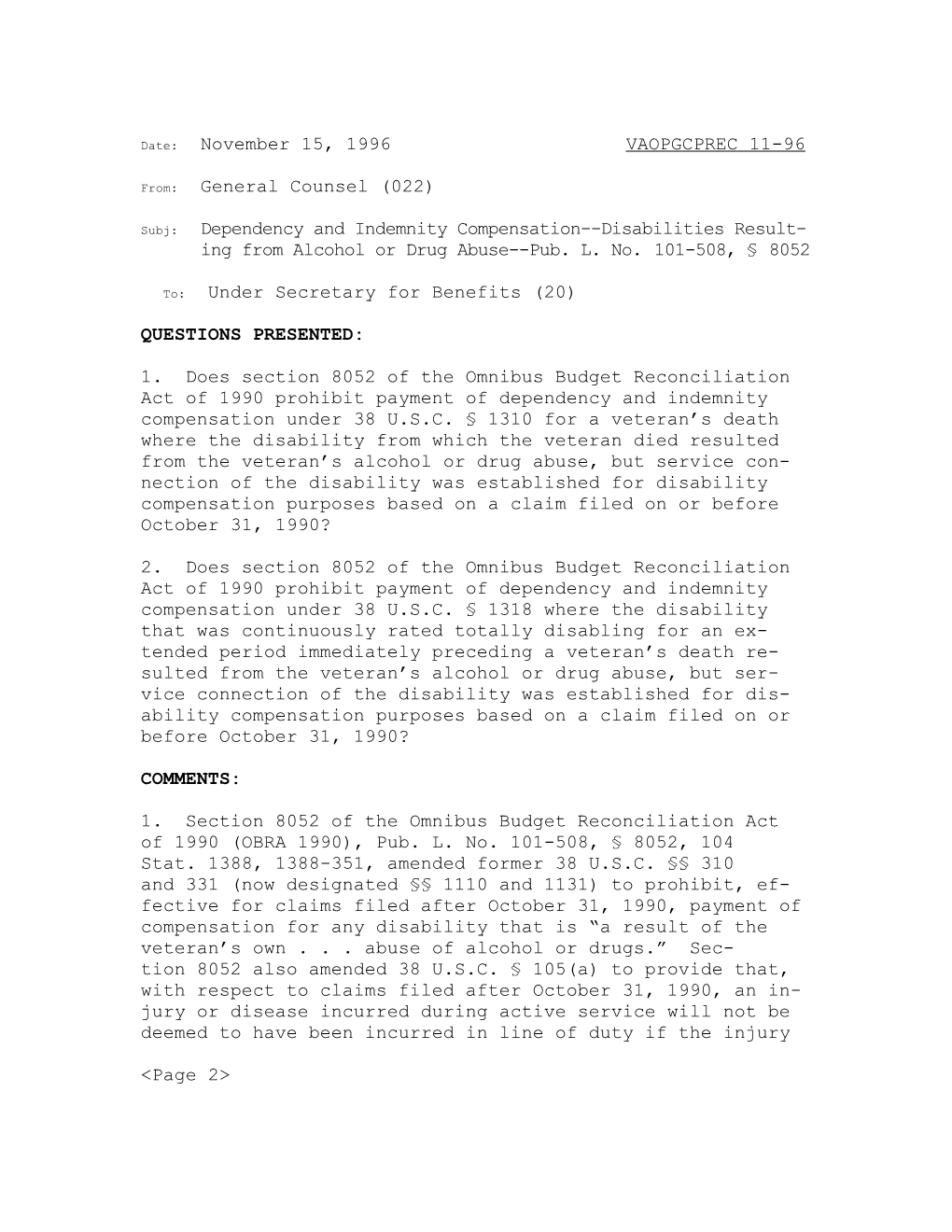 Subj: Dependency and Indemnity Compensation Disabilities Result