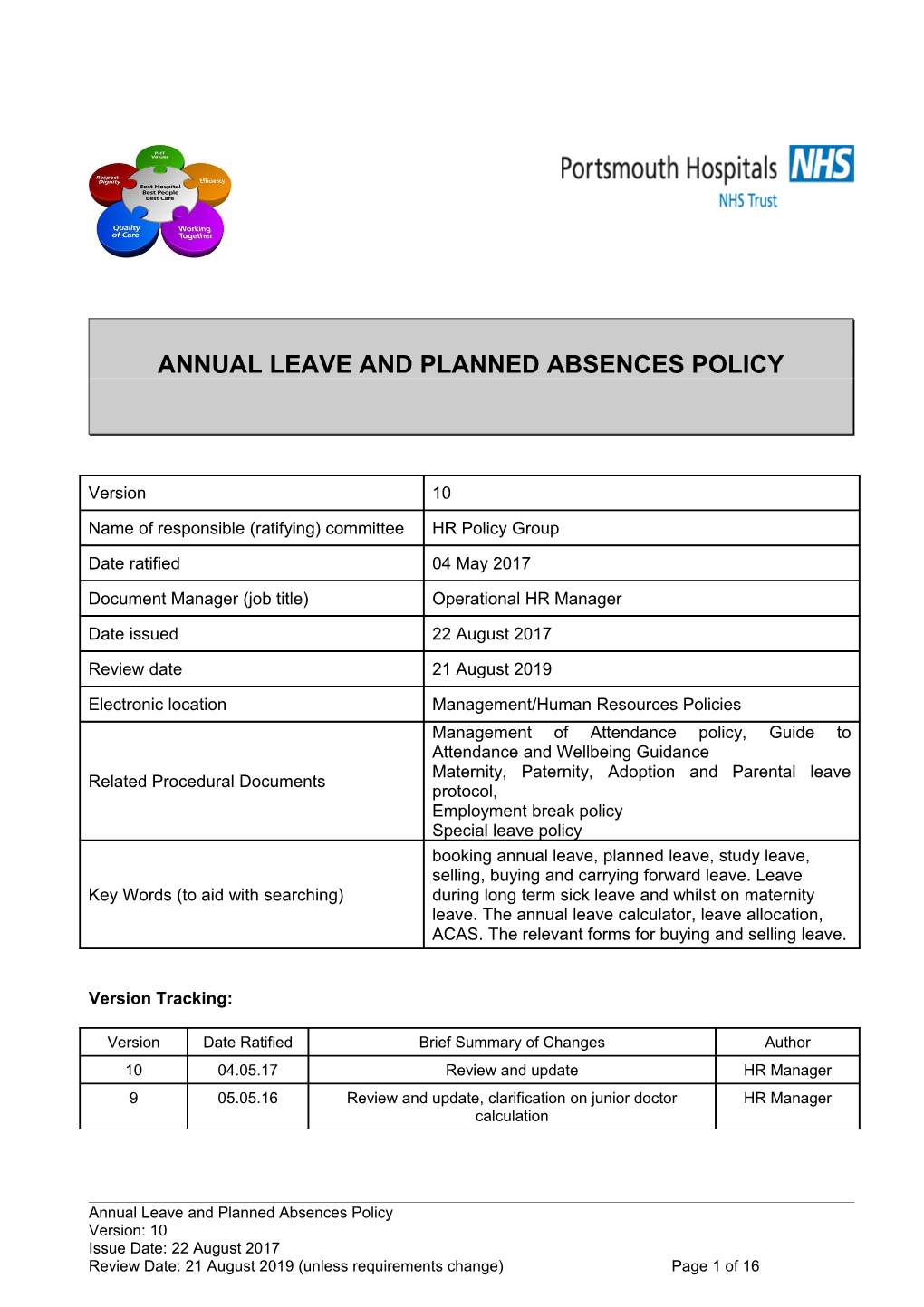 Annual Leave and Planned Absences Policy