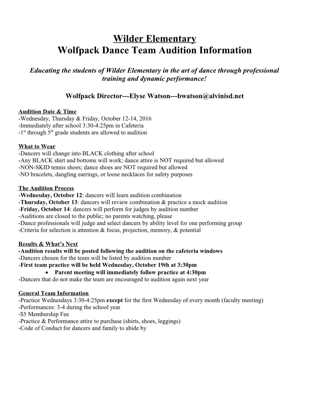 Wolfpack Dance Team Audition Information