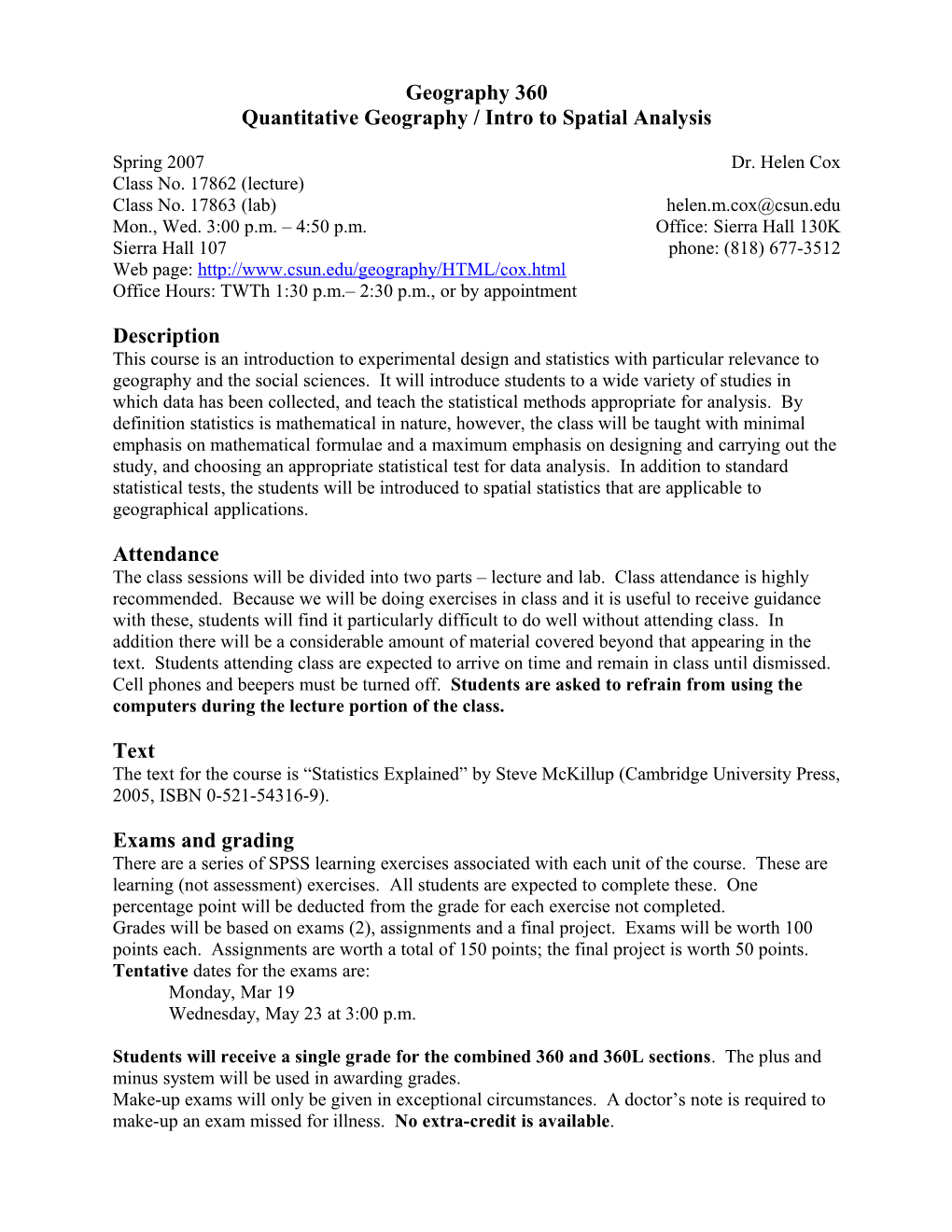 Quantitative Geography / Intro to Spatial Analysis