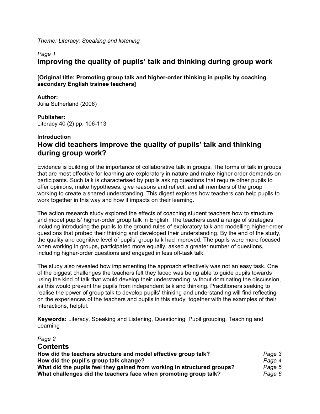Notes on Promoting Group Talk Julia Sutherland
