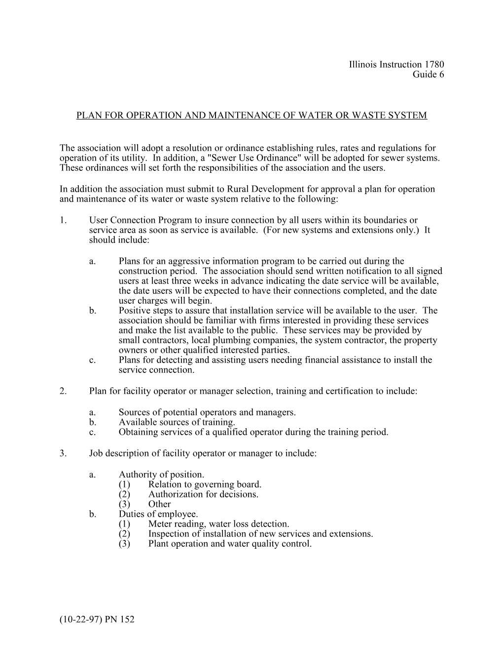 Plan for Operation and Maintenance of Water Or Waste System