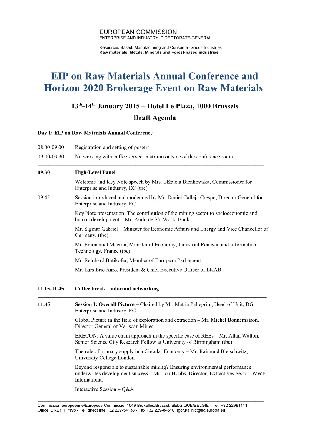 EIP on Raw Materials Annual Conference and Horizon 2020 Brokerage Event on Raw Materials