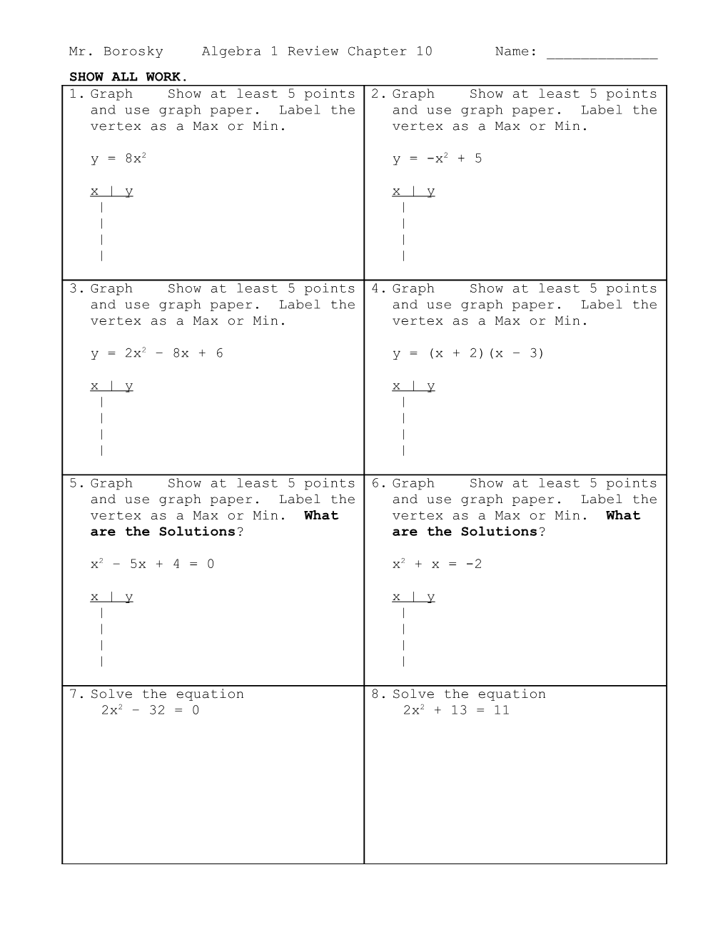 Solve and Graph the Following INEQUALITIES