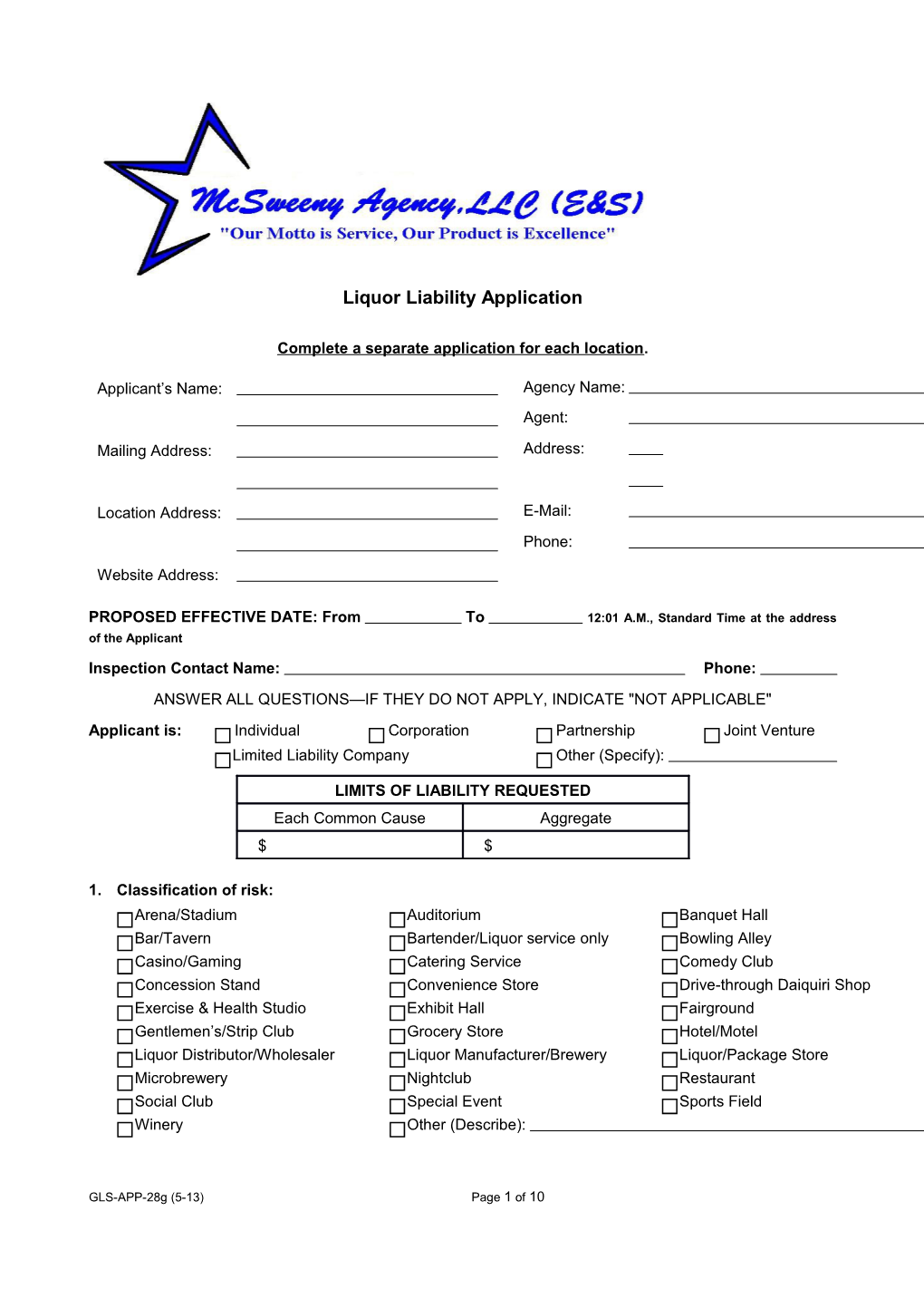 Liquor Liability Application