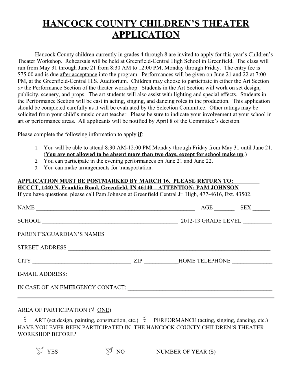 Hancock County Children S Theater Application