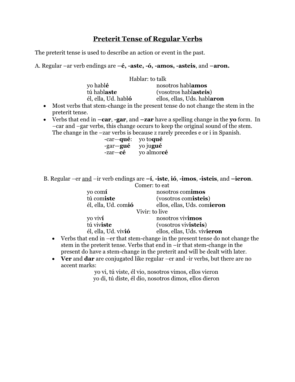 Preterit Tense of Regular Verbs