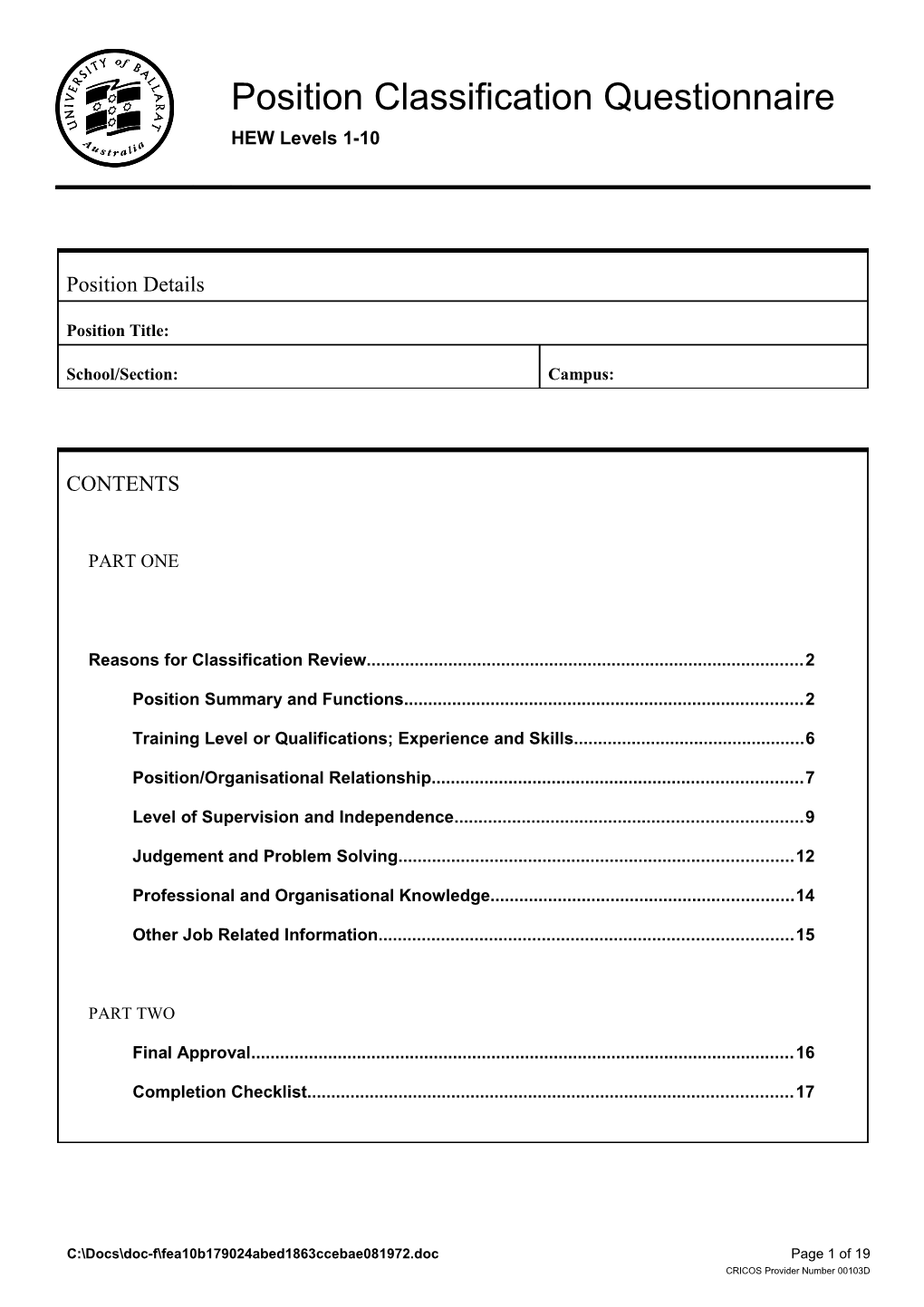 Reasons for Classification Review