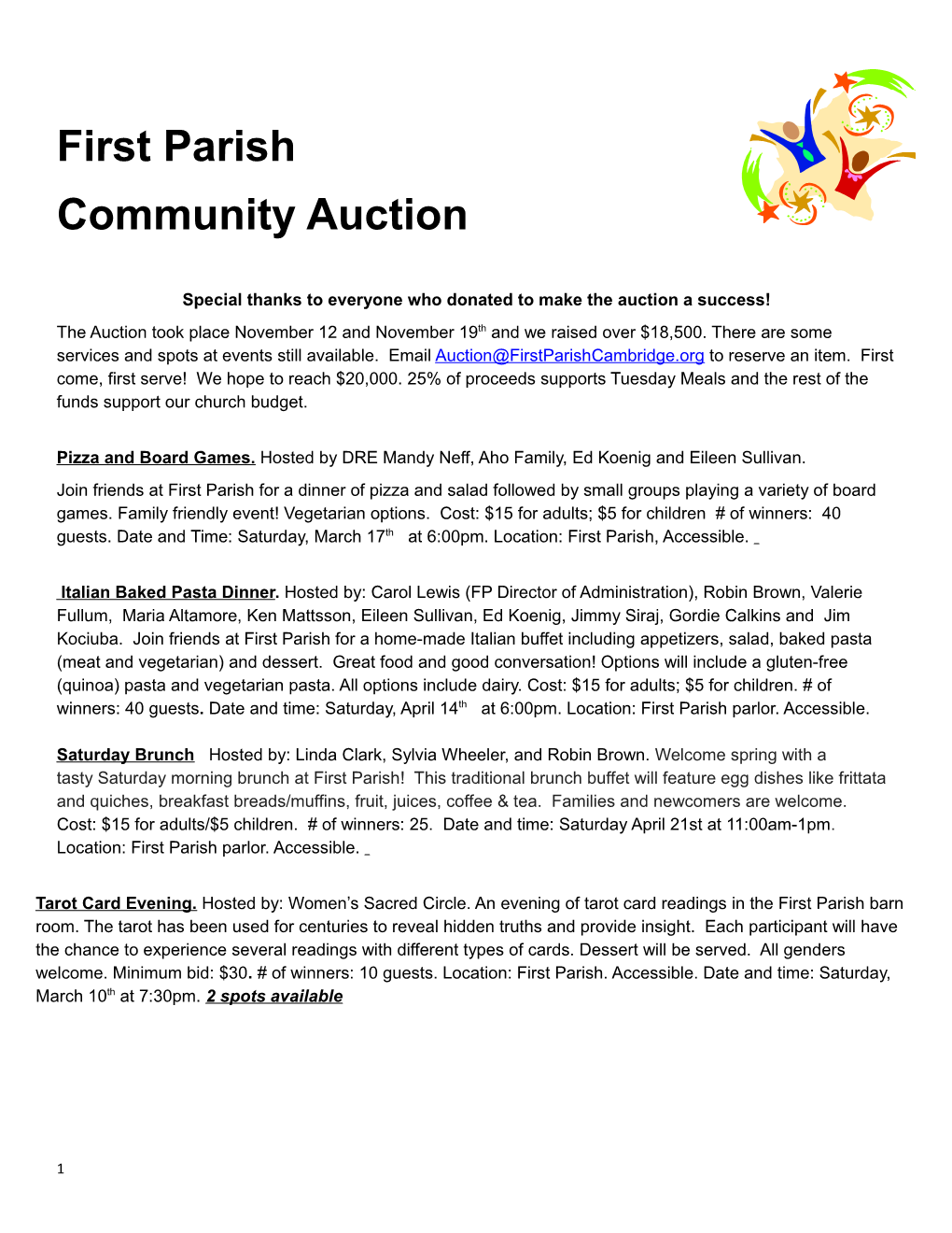 Special Thanks to Everyone Who Donated to Make the Auction a Success!
