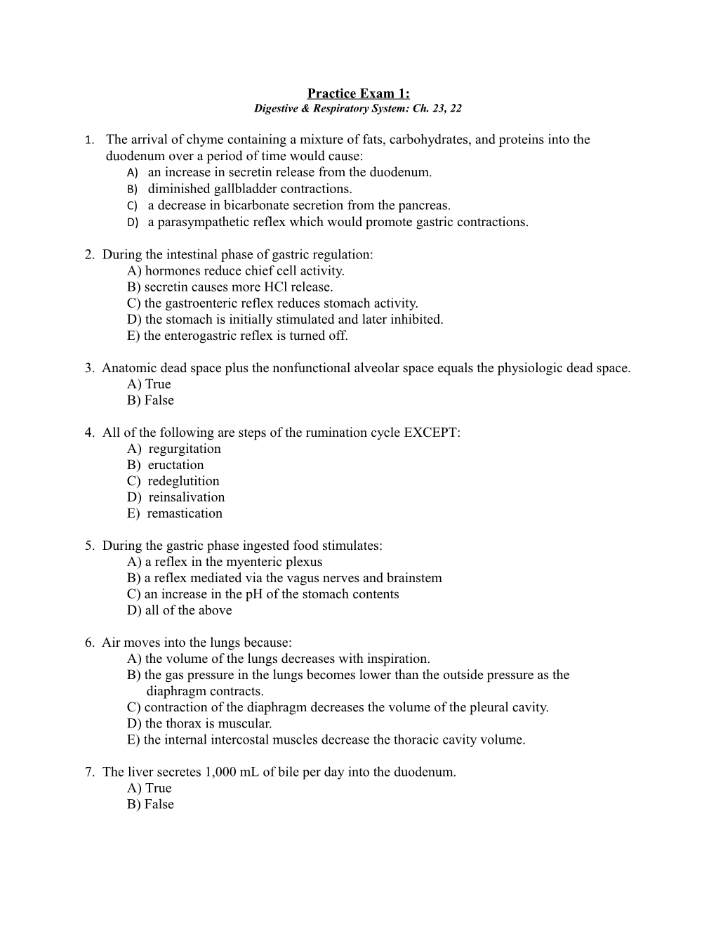 Digestive & Respiratory System: Ch. 23, 22