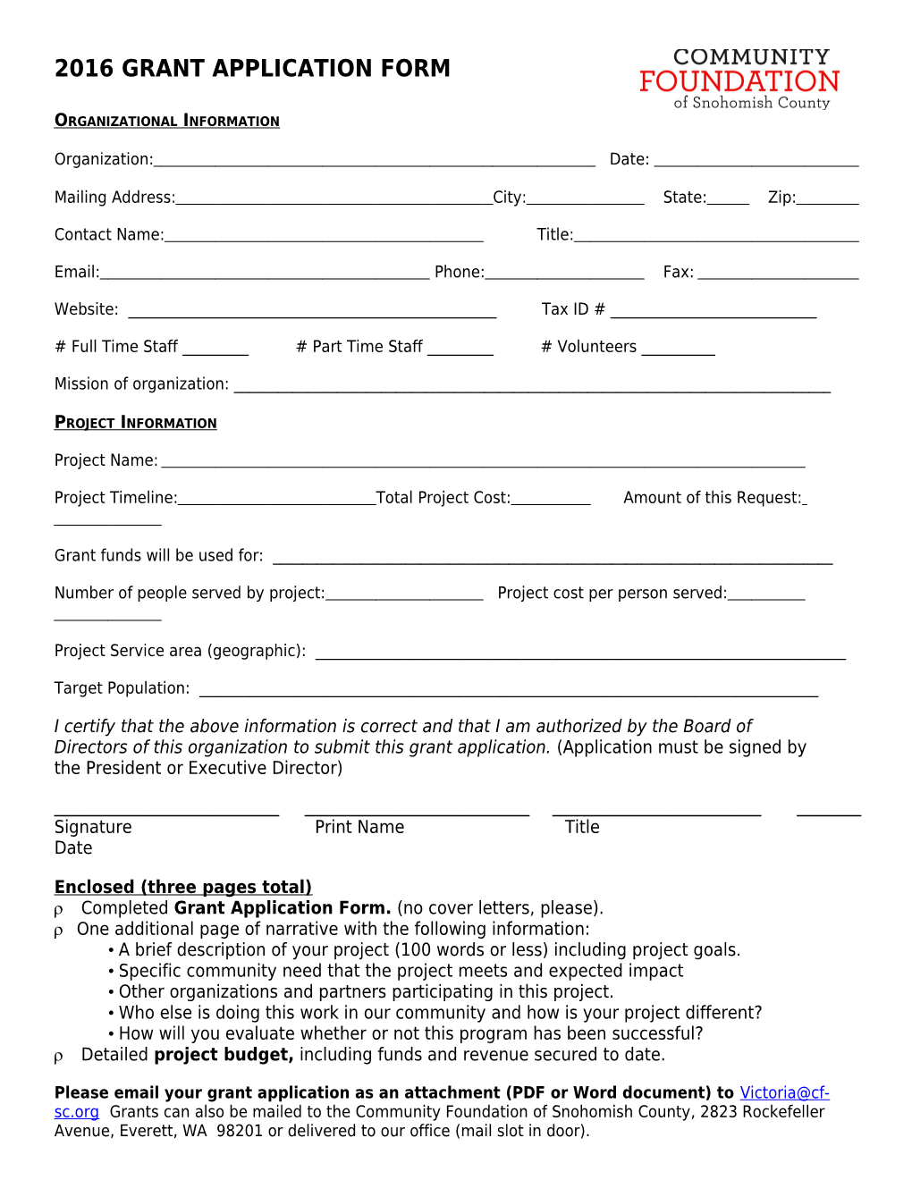 Greater Everett Community Foundation GRANT APPLICATION FORM