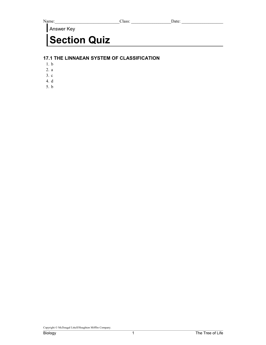 17.1 the Linnaean System of Classification s1