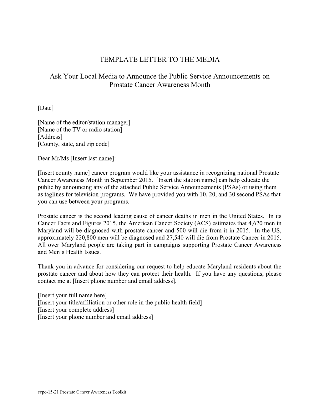 Template Letter to the Media