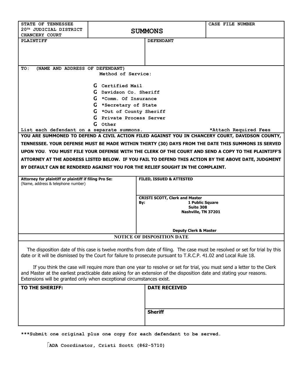 Nashville.Gov - Chancery Court - Summons